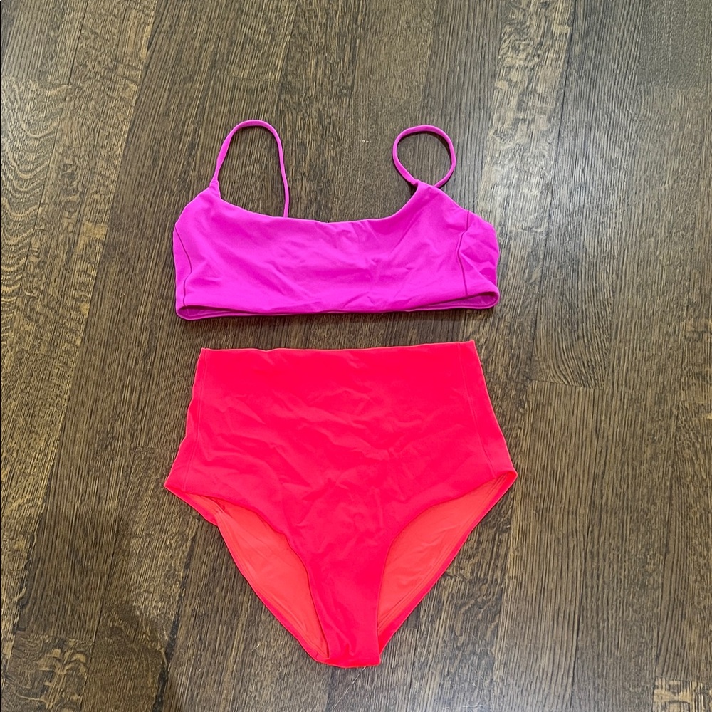 Left on Friday Neon Pink Two-Piece Bikini Set - High Waist Bottoms